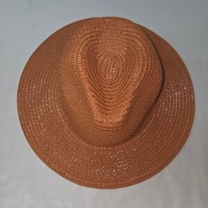 Wilder Turks Hat Womens OS Caramel Brown Paper Straw Wide Brim Fedora Beach New